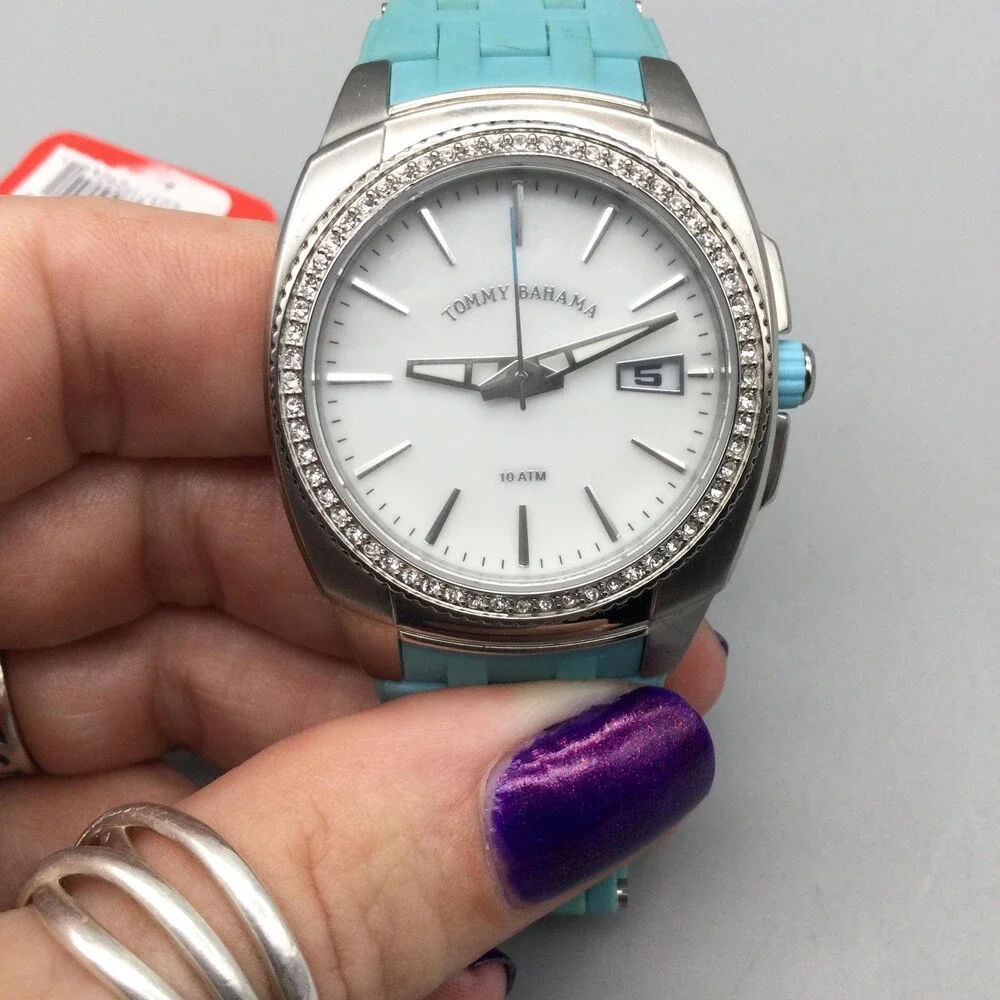 Tommy Bahama Relax Womens Watch 36mm White Dial Silicone Date New Battery 7